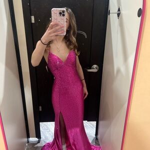 Jovani Pink Spaghetti Strap Prom Gown